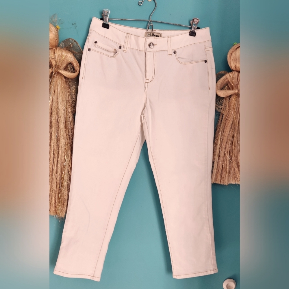 LLBEAN Women's Off white Straight Fit Jeans Size 8P